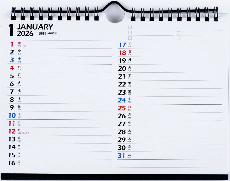 高橋書店 エコカレンダー エコカレンダー 壁掛・卓上兼用 A5 2026年1月始まりカレンダー A5判 壁掛卓上兼用・リング式