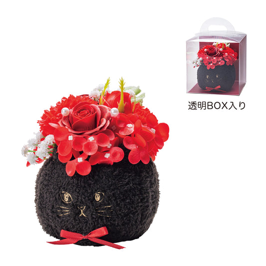 GREEN HOUSE ふわふわネコポットソープフラワー 透明BOX入 レッド