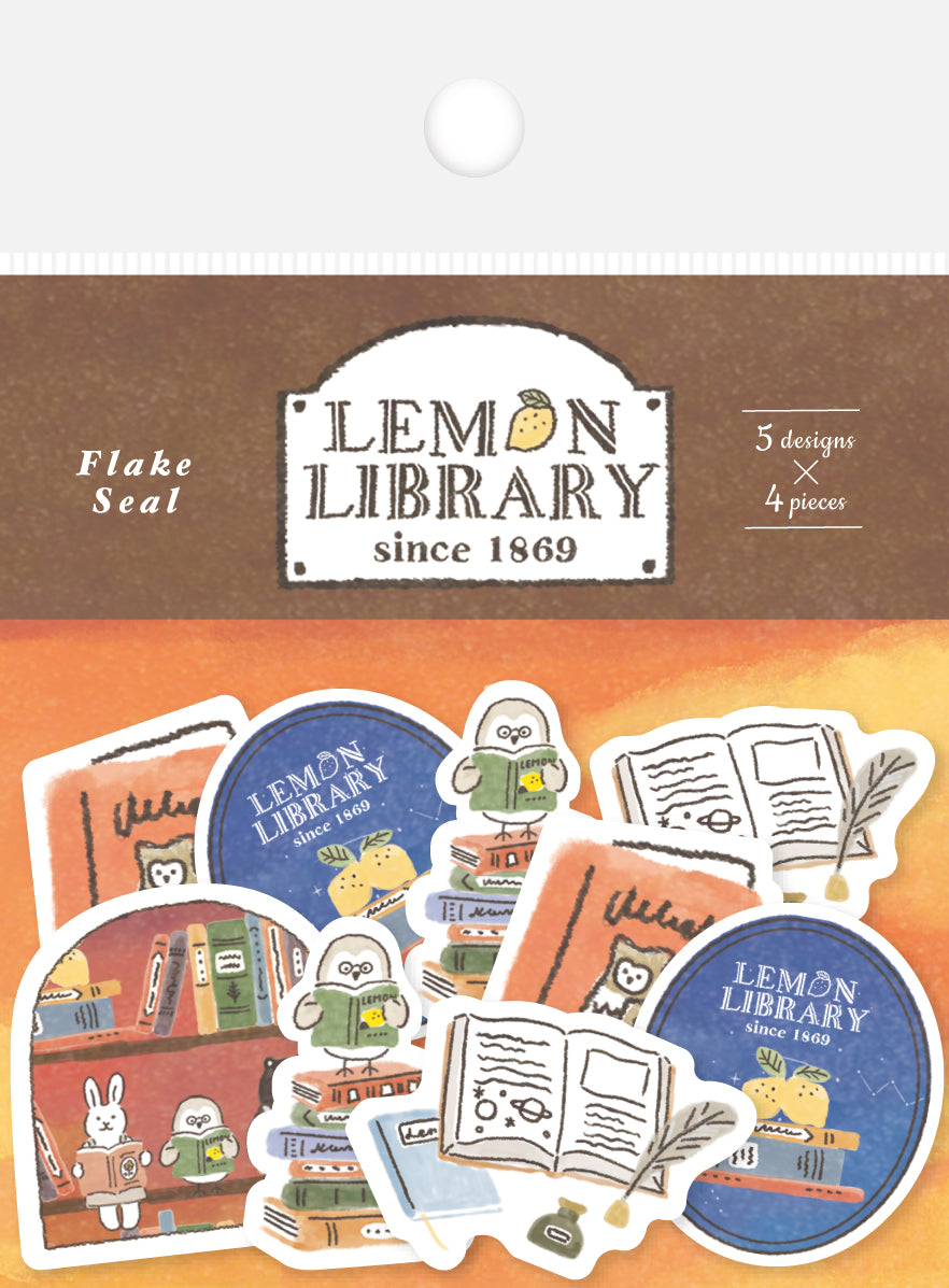 檸檬書店 レモンライブラリー 和風フレークシール ふくろう館長とみんな