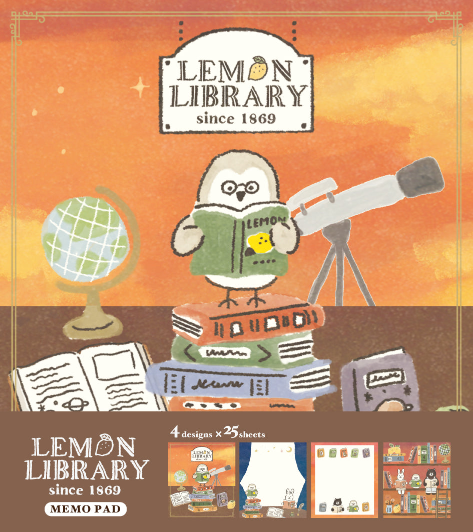 檸檬書店 レモンライブラリー メモパッド　ふくろう館長とみんな