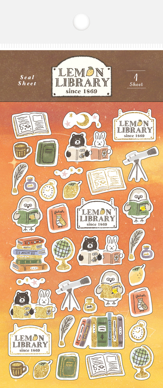 箔檸檬書店 レモンライブラリー 箔押しシールシート　ふくろう館長とみんな
