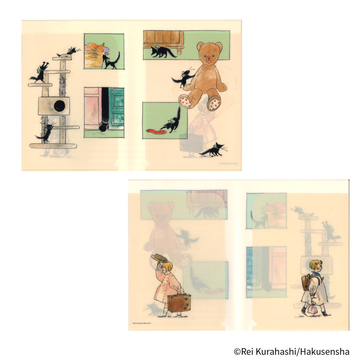 EHONS クリアファイルA5ダブルポケット2 くらはしれい 「こねこのトトはおるすばん」