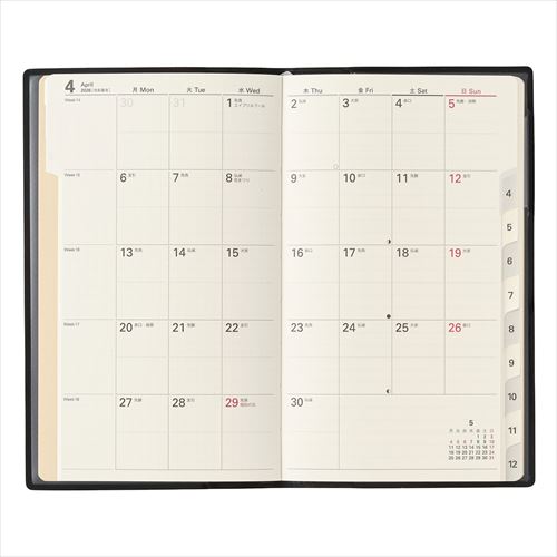 NOLTY(ノルティ) マンスリースリムーiアイダにメモ 月曜 スリム マンスリー ブラック 2026年1月始まり手帳