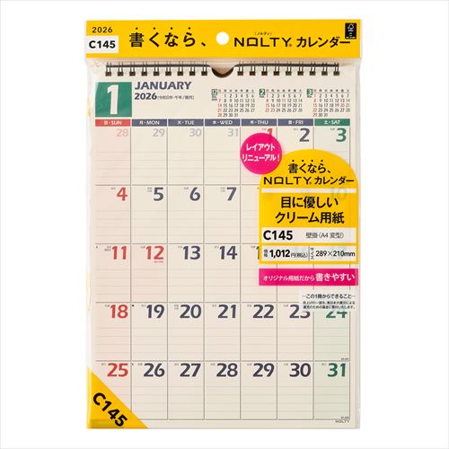 NOLTY(ノルティ) カレンダー壁掛 A4(変型) 2026年1月始まりカレンダー
