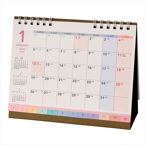 NOLTY(ノルティ) カレンダー卓上インデックス月曜始まり B6(横) 2026年1月始まりカレンダー
