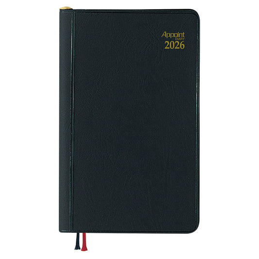 アポイント 鉛筆付 2026年版ダイアリー 手帳サイズ 見開き1週間 192ページ ブラック