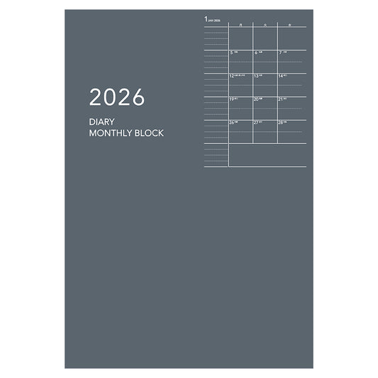 アポイント ノートタイプ 2026年版ダイアリー A5 1ヶ月ブロック 48ページ グレー