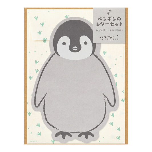 ミドリ レターセット926 ダイカット ペンギン柄