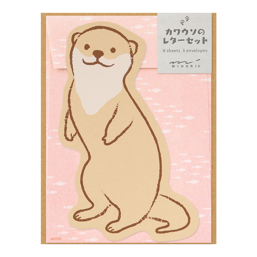 ミドリ レターセット927 ダイカット カワウソ柄